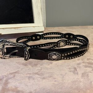 Nocona Black Leather cowgirl Belt with Silver Accents